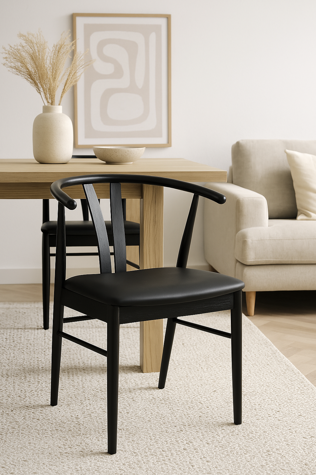 House Nordic - Artenara Eetkamerstoel – Zwarte PU Zitting & Beukenhouten Poten – Zithoogte 42,6 cm